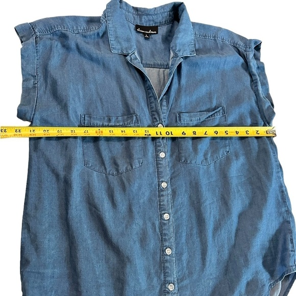 ALISON ANDREWS Short Sleeve Chambray Blouse Size Large - Picture 13 of 17